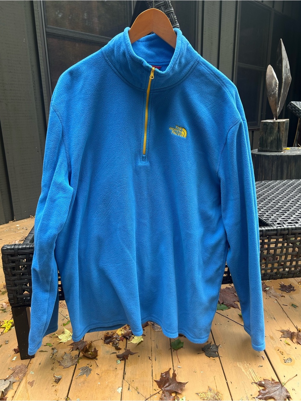 The North Face Men's Bright Blue Half-Zip Fleece with Yellow Zip XL